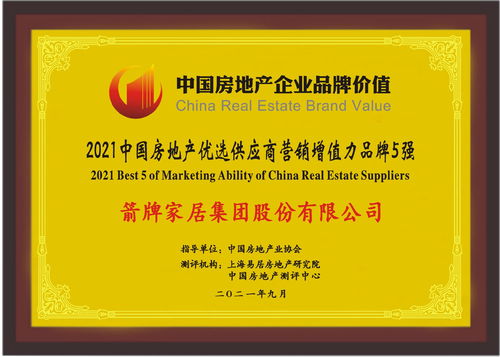 新浪地產 箭牌家居榮獲2021 中國房地產優選供應商營銷增值力品牌